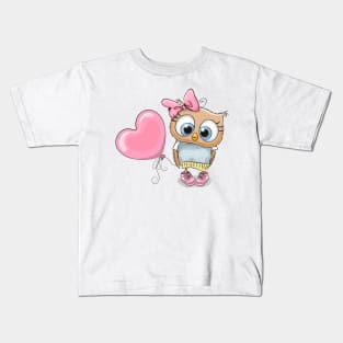 Cute fashionable owl in sneakers with a balloon in the shape of a heart Kids T-Shirt